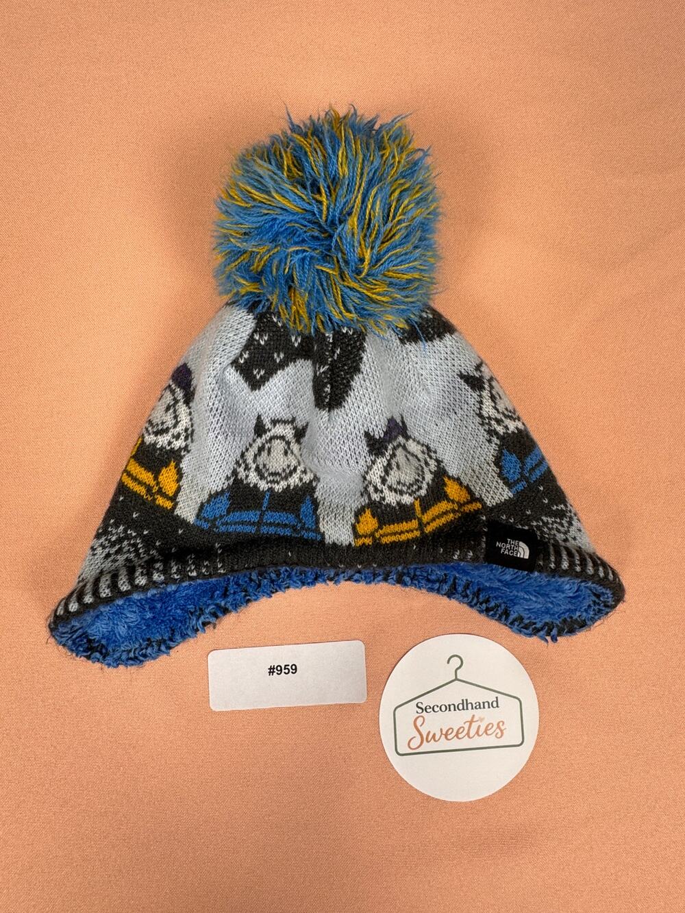 The North Face Infant Winter Pom Beanie Hat – Blue/Gray #959